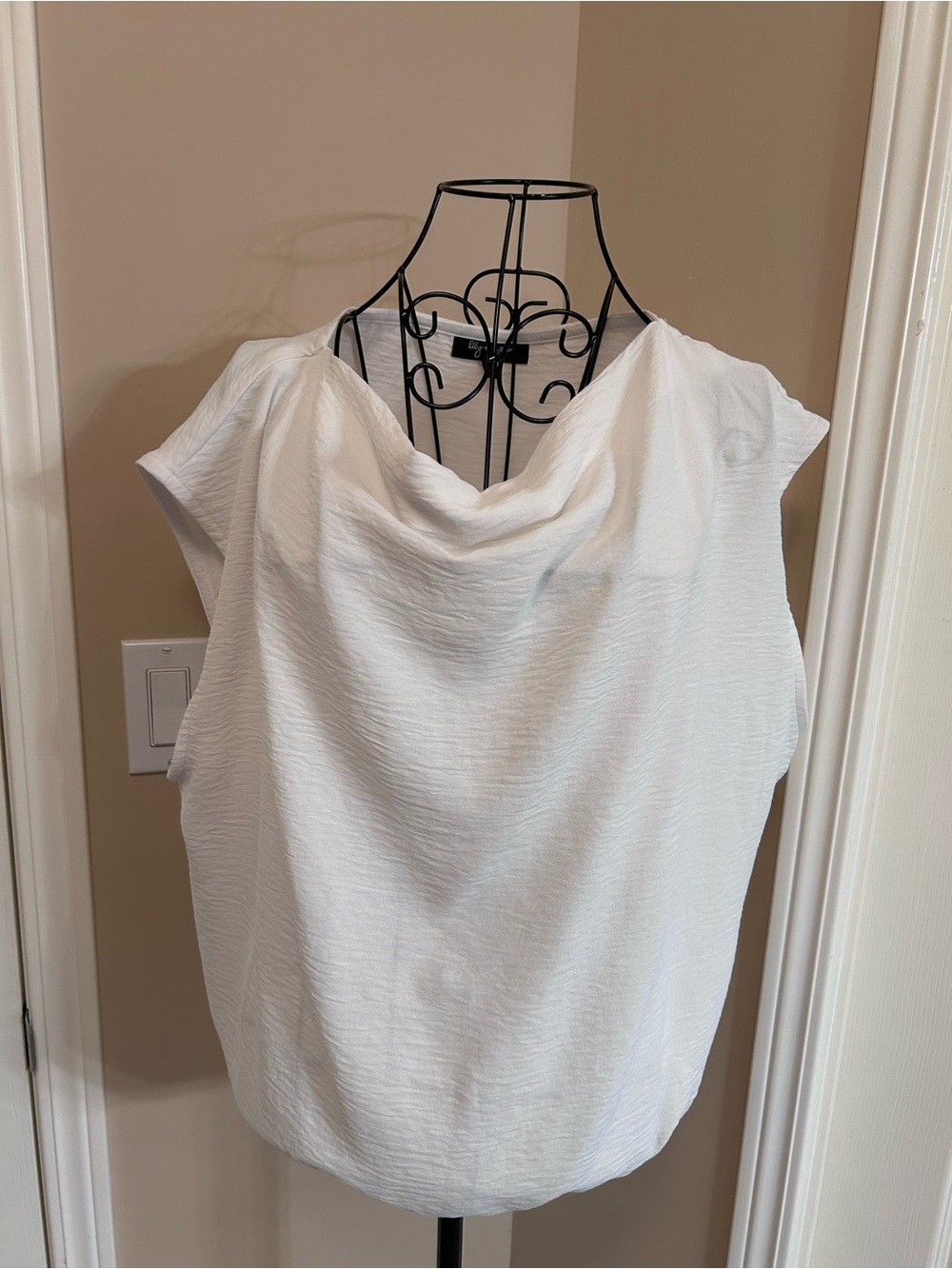 Cowl Neck White Blouse with Subtle Texture